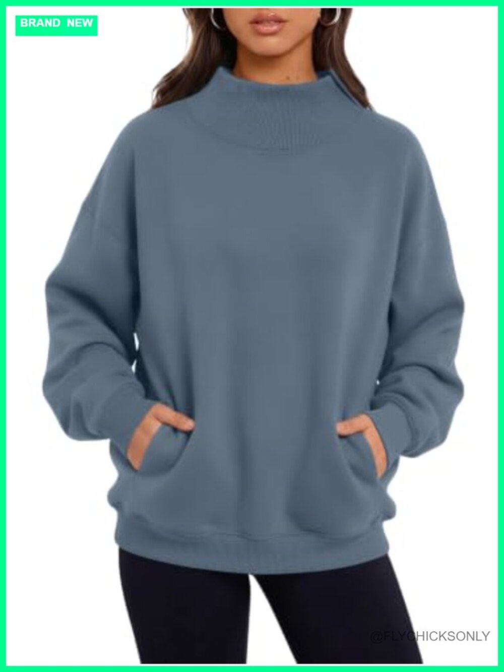 Mock Neck Oversized Sweatshirt Pullover with Pockets Cotton Poly Fleece